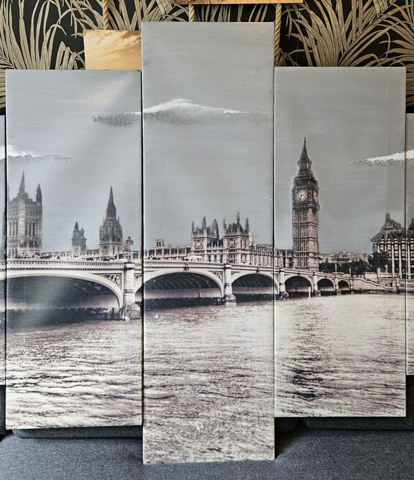 Ogromny gigantyczny duzy obraz tryptyk Londyn London Tamiza 210x100