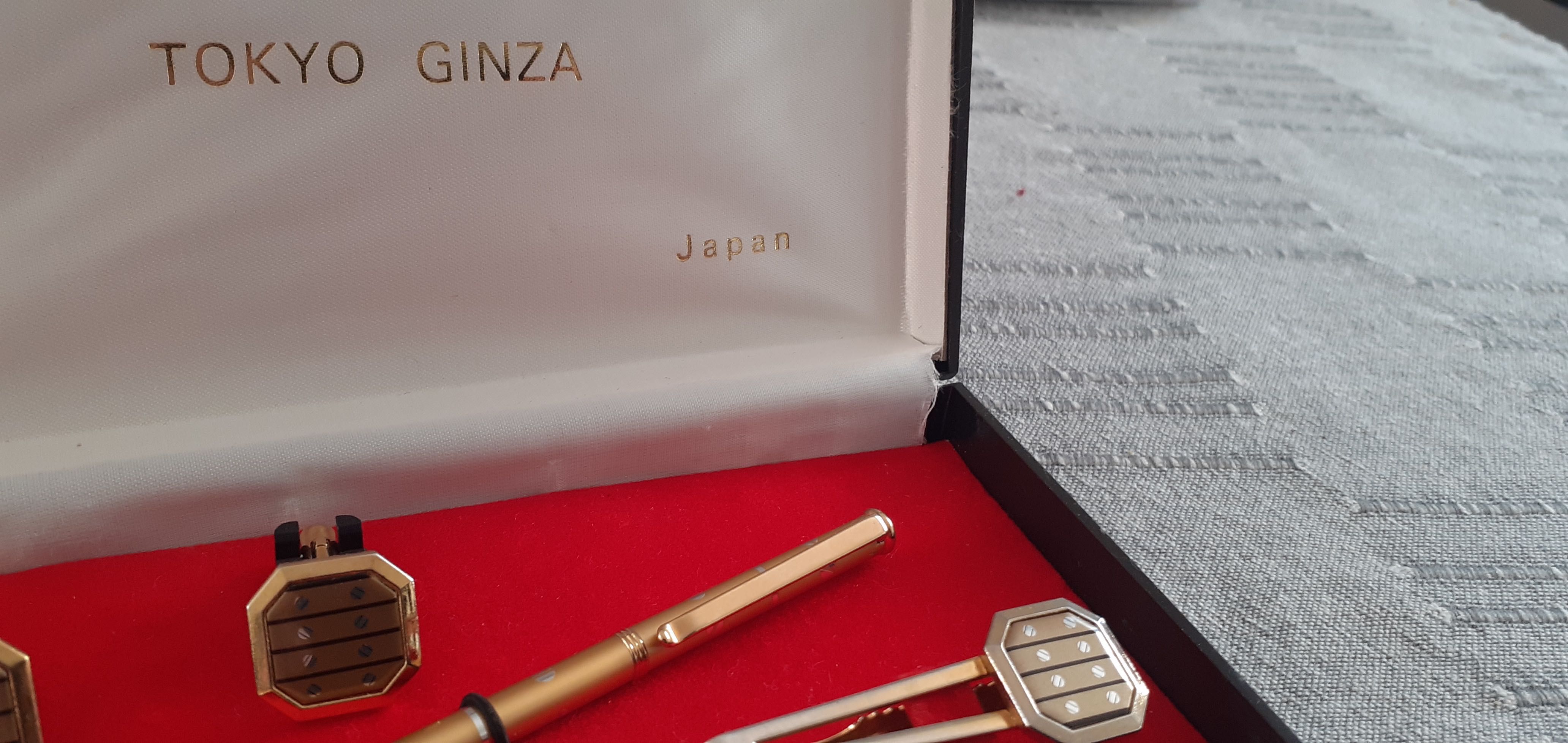 spinki garnitur i krawat + długopis GINZA Japan (oryginał) vintage
