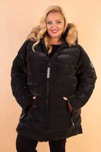 Zimowa ciepła kurtka kaptur futerko Plus size