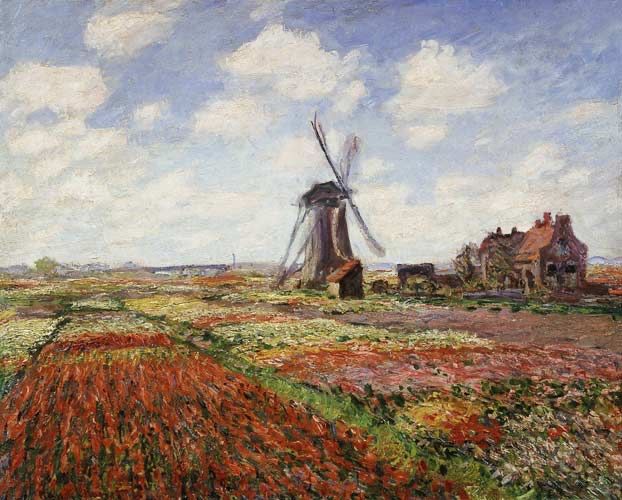 CLAUDE MONET Pola tulipanów i wiatrak.