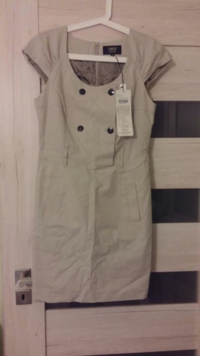 Sukienka SIMPLE rozmiar 40 ecru z paskiem kieszeniami NOWA 50% taniej