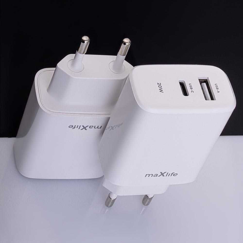 Sieciowa Ładowarka Maxlife MXTC-10 1xUSB 1xUSB-C 20W QC kolor: biały