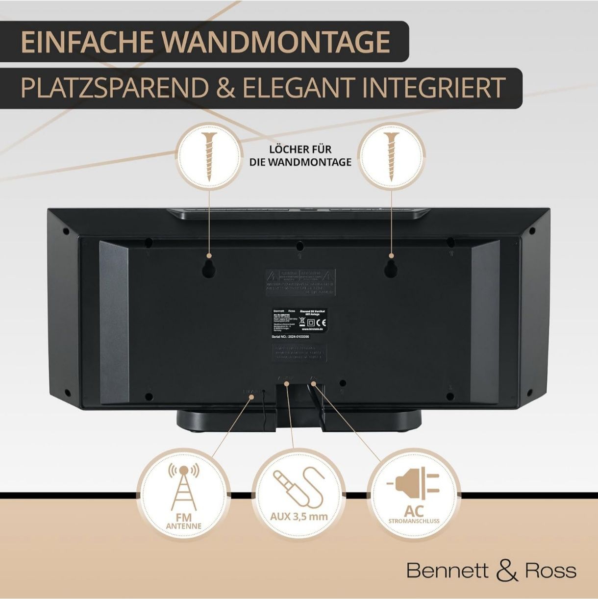 Wieża stereo boombox radioodtwarzacz Bennett&Ross AV-5 bluetooth