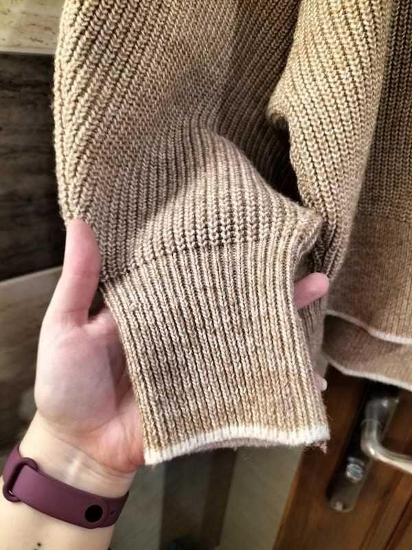 Ciepły sweter ala nietoperz dzianina nude szerokie rękawy bufiaste h&m