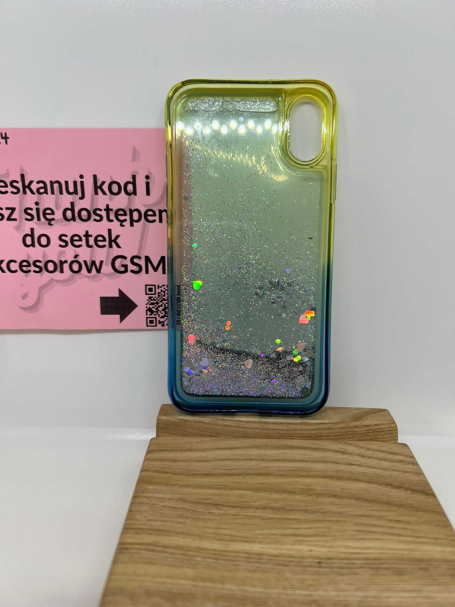 Etui Brokatowe do iPhone X/XS - brokat w żelu - niebiesko - zielone