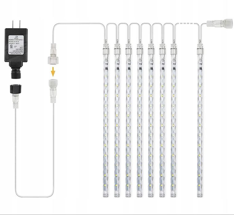 Lampki świąteczne zewnętrzne sople kurtyna meteory 288 LED 50cm białe