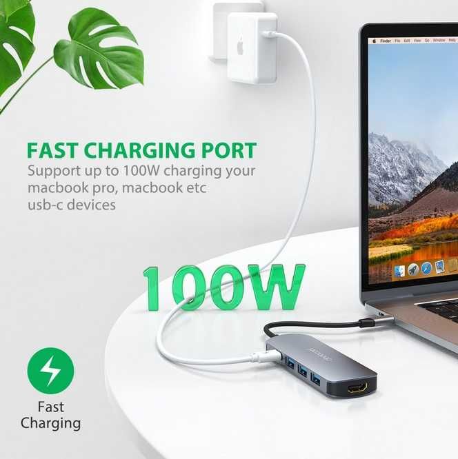 Dodocool DC76GY Hub 3x USB USB-C HDMI 4K SD 100W Macbook Dell PC 7w1