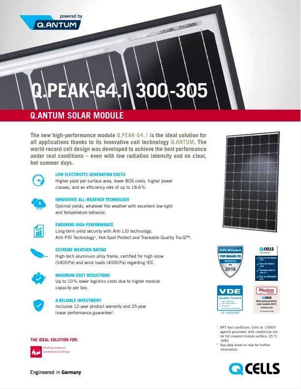 Panele Fotowoltaiczne Q-Cells Q.PEAK 305 W NOWE 20szt -monokrystaiczne