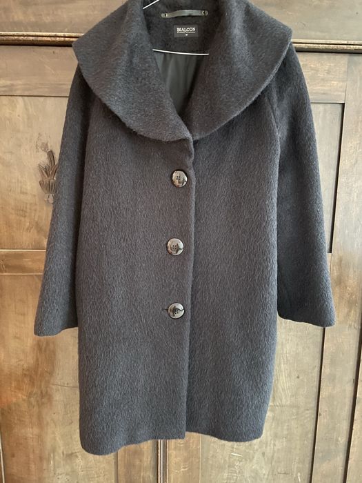 Czarny płaszcz wełniaby Bialcon alpaka i wełna owcza r.36-38