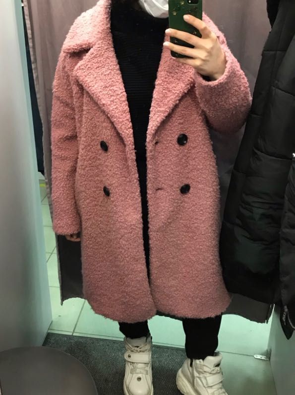 Рожева шубка, пальто демісезон
