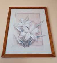 Obraz na ścianę do salonu drewniana rama kwiaty