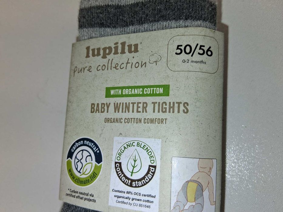 A295 Rajstopy Dziecięce Lupilu Szare Paski Z Organicznej Bawełny 50/56