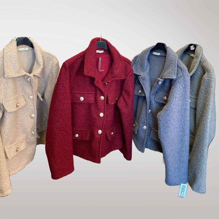 Kurtka Damska Bluza Guziki Kieszenie Niebieski