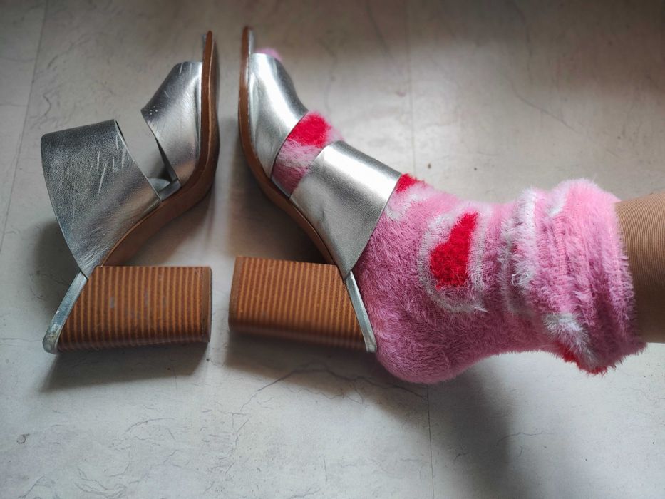 Серебристые мюли, Стелька 26,5 см