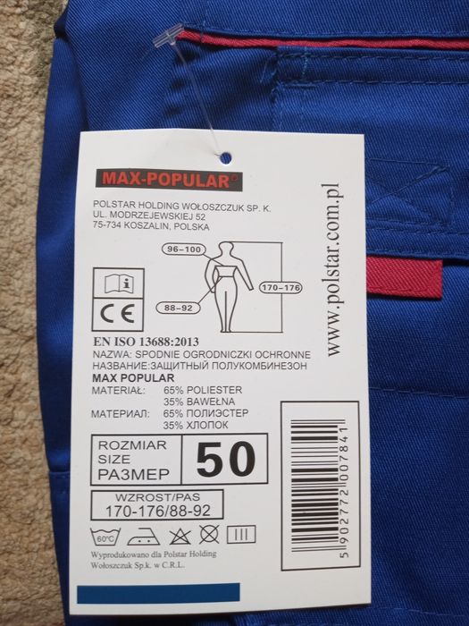 Komplet ogrodniczki + bluza ochronna nowa marki Max Popular r. 50
