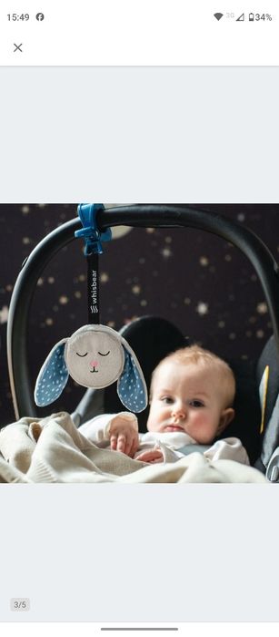 Miś szumiś, króliczek do fotelika, Whisbear z zawieszką , różowy szum