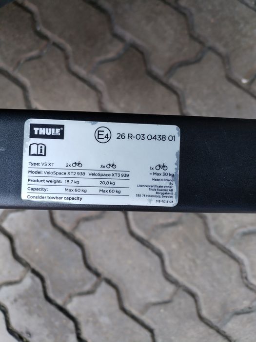 Bagażnik rowerowy thule 939 VeloSpace XT 3