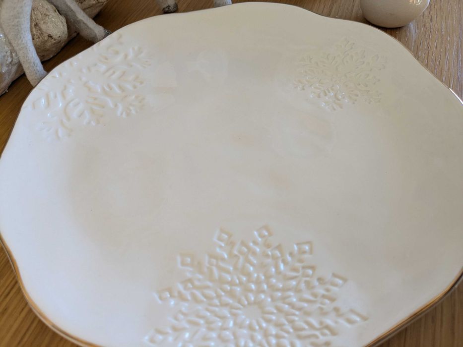 Talerz świąteczny patera Boże Narodzenie kremowy złoty rant Home&You