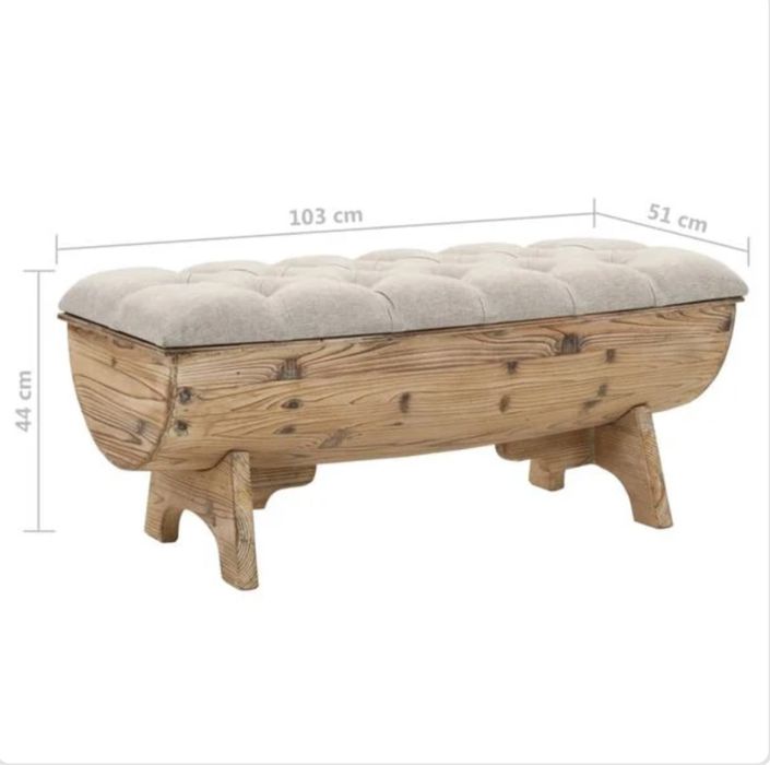 Ławka ze schowkiem, skrzynia lite drewno i tkanina, 103 x 51 x 44 cm