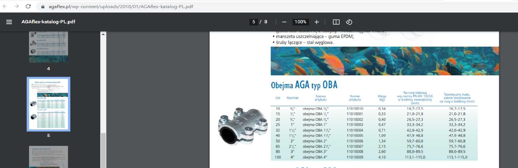 Obejma Naprawcza do rur AGA OBA  3