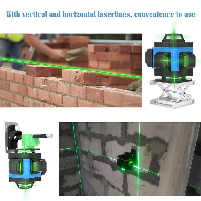 Лазерний нівелір 4D, 16 ліній, самовирівнюючий, 2 акумулятори