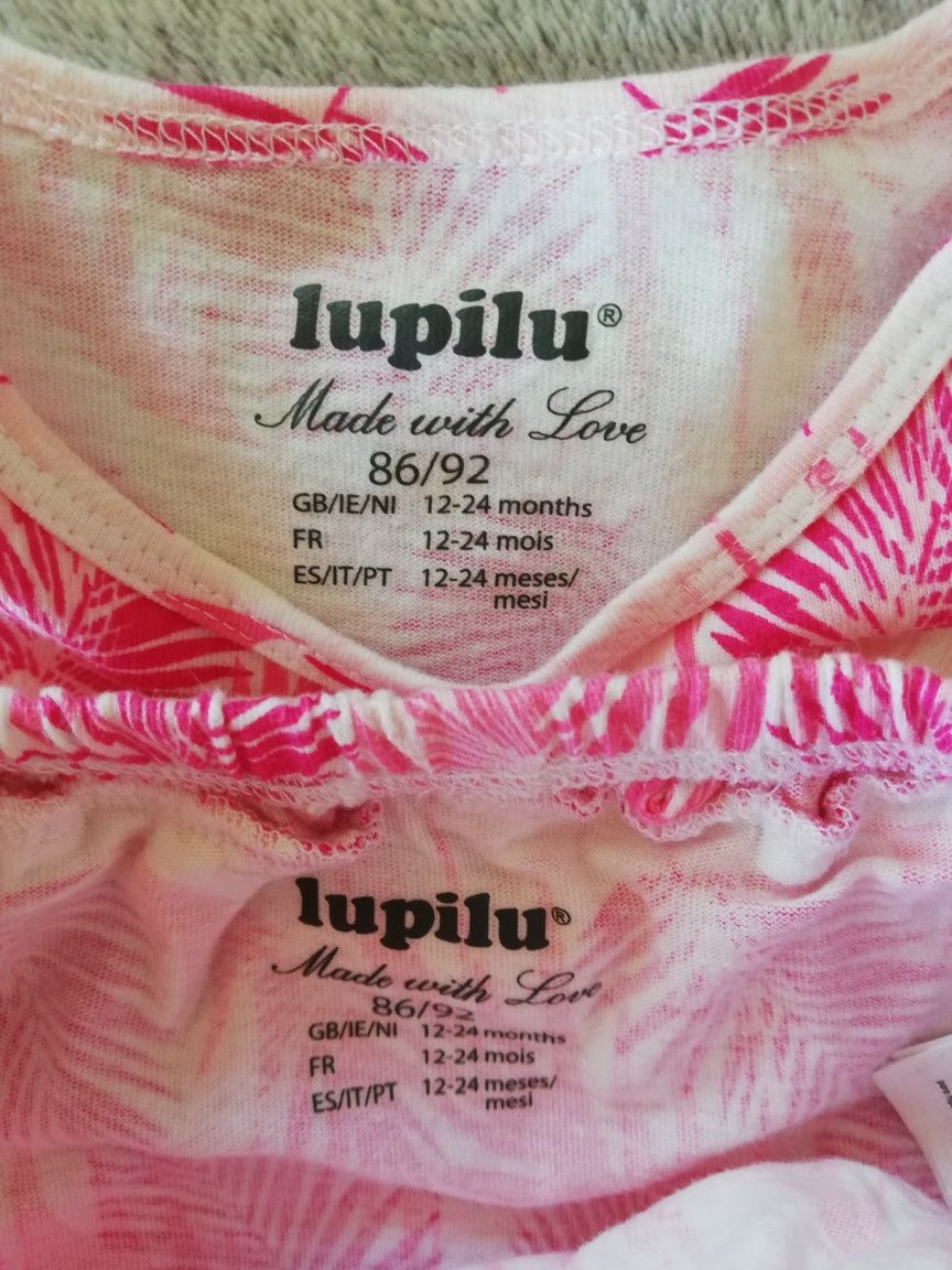 Lupilu komplet sukienka z majtkami bawełna różowe liście 86/92