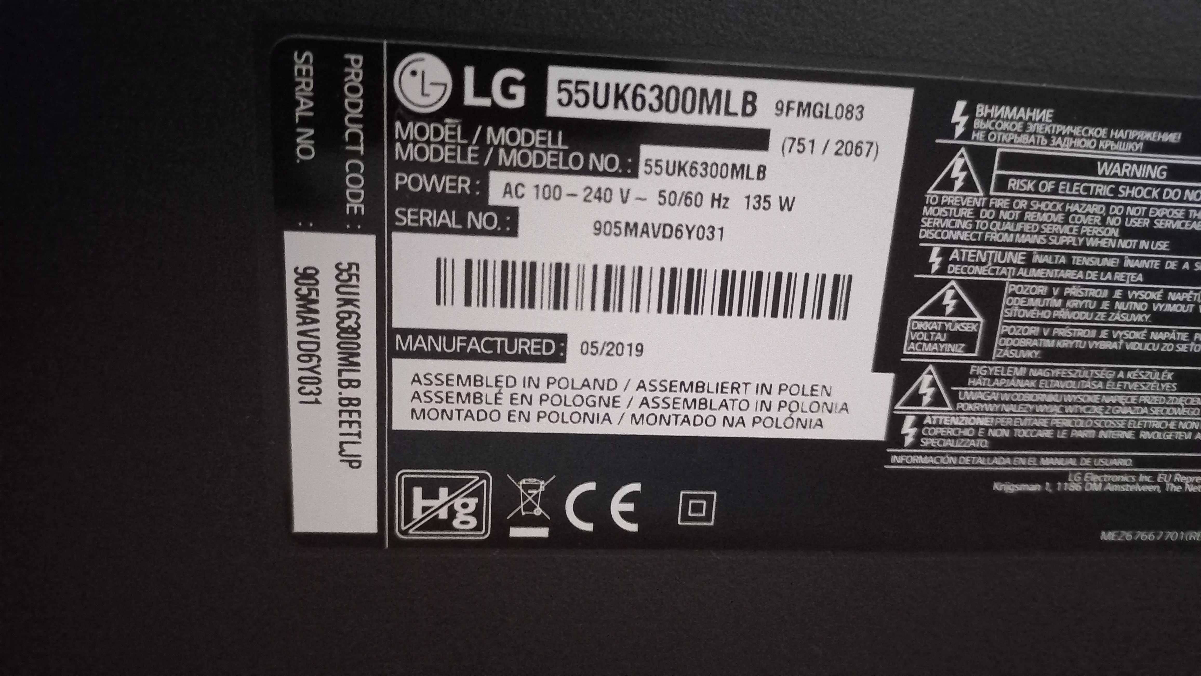 TV LG 55 cali 4k, smart, hdr, naziemna, pilot magic