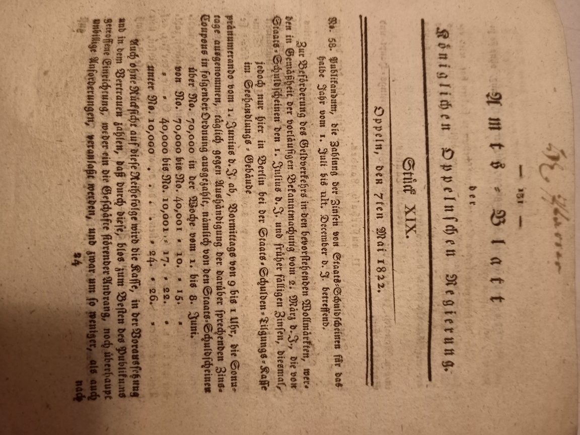 "Amts Blatt" Oppeln 1822 Rejencja Opolska