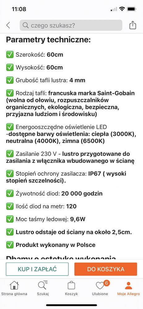 Lustro okrągłe Framado fi60 NOWE led