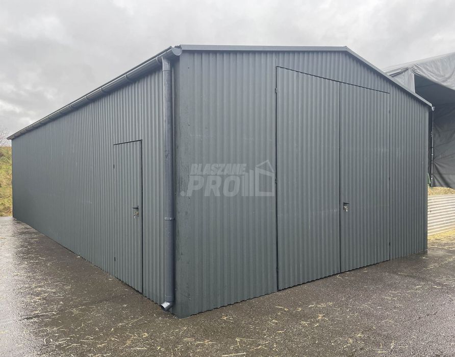 Hala Garaż 7x11 m brama dwuskrzydłowa drzwi rynny GP345