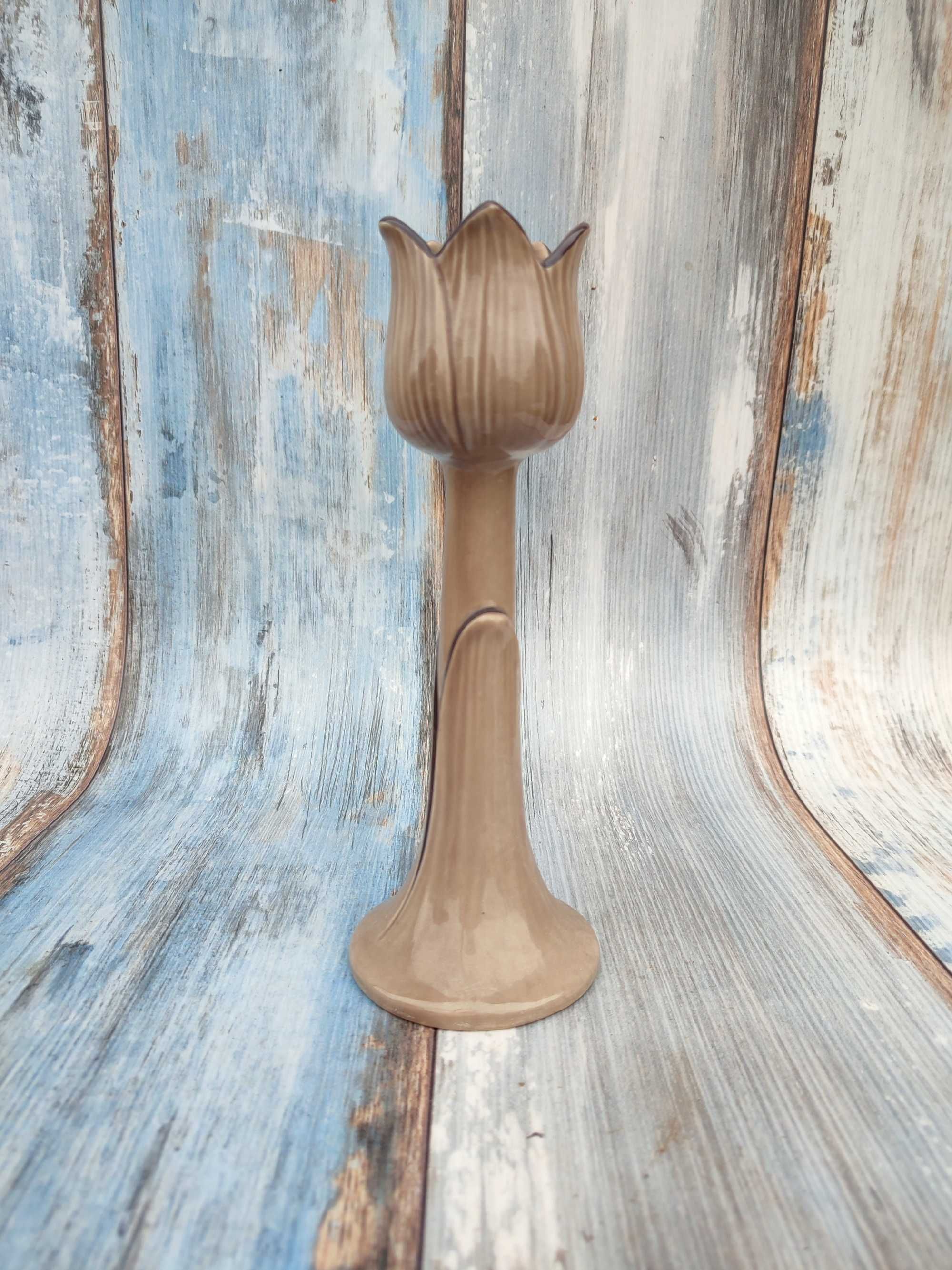 Ceramiczny świecznik w kształcie kwiata - vintage - design
