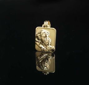 Złoto 585-Złoty Medalik Matka Boska z Dzieciątkiem, Komunia Chrzciny