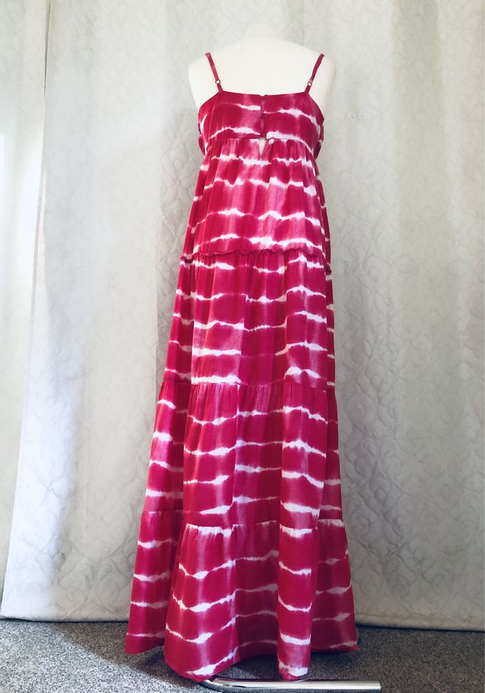 38. M/L różowa/czerwona maxi sukienka na ramiączkach Papaya, bawełna