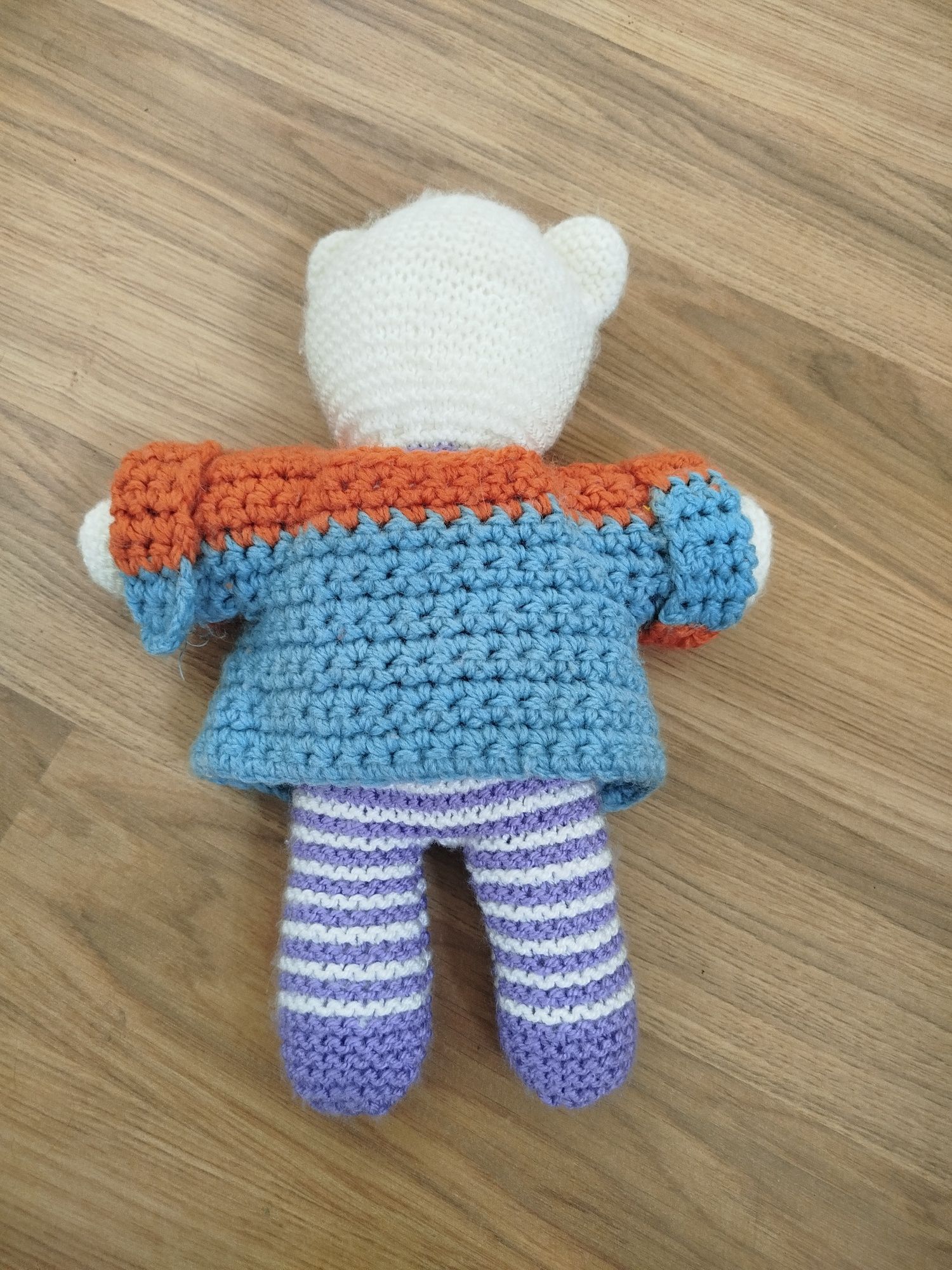 Szydełkowy miś w sweterku 35 cm crochet plushie vintage szydełko handm