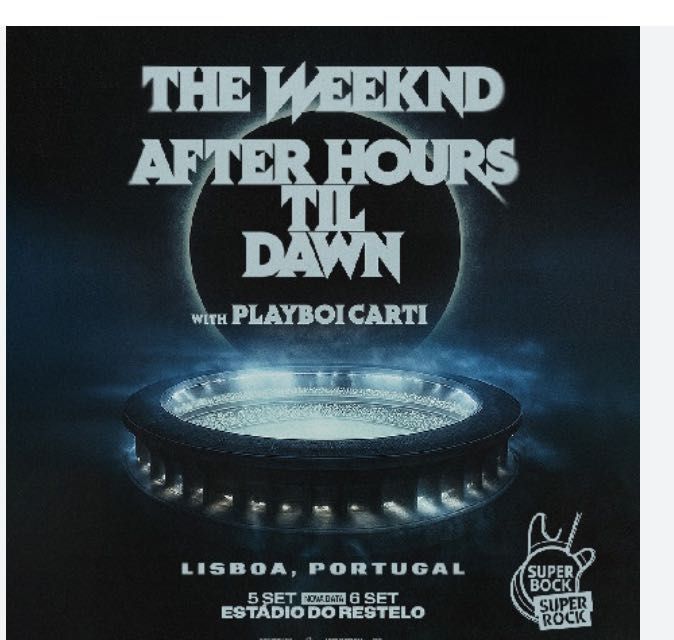 Bilhete The Weeknd Lisboa dia 5 de setembro plateia em pé nascente