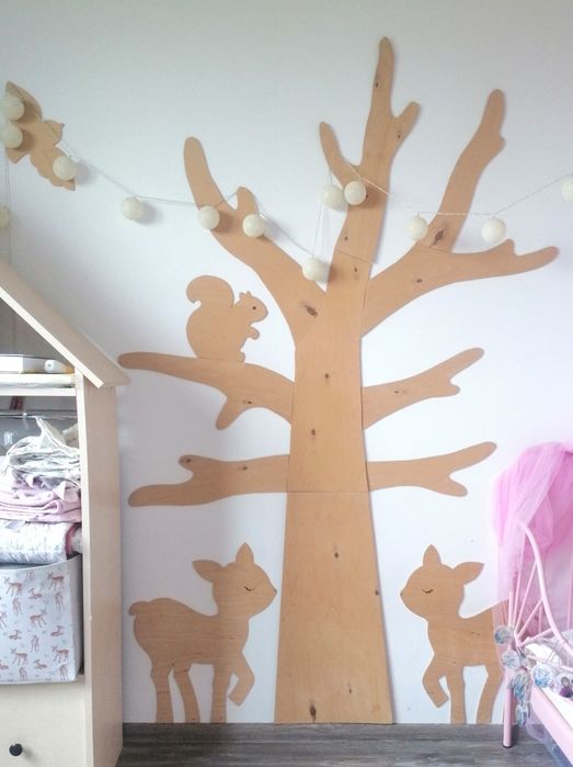 Drewniana dekoracja ścienna las zwierzątka