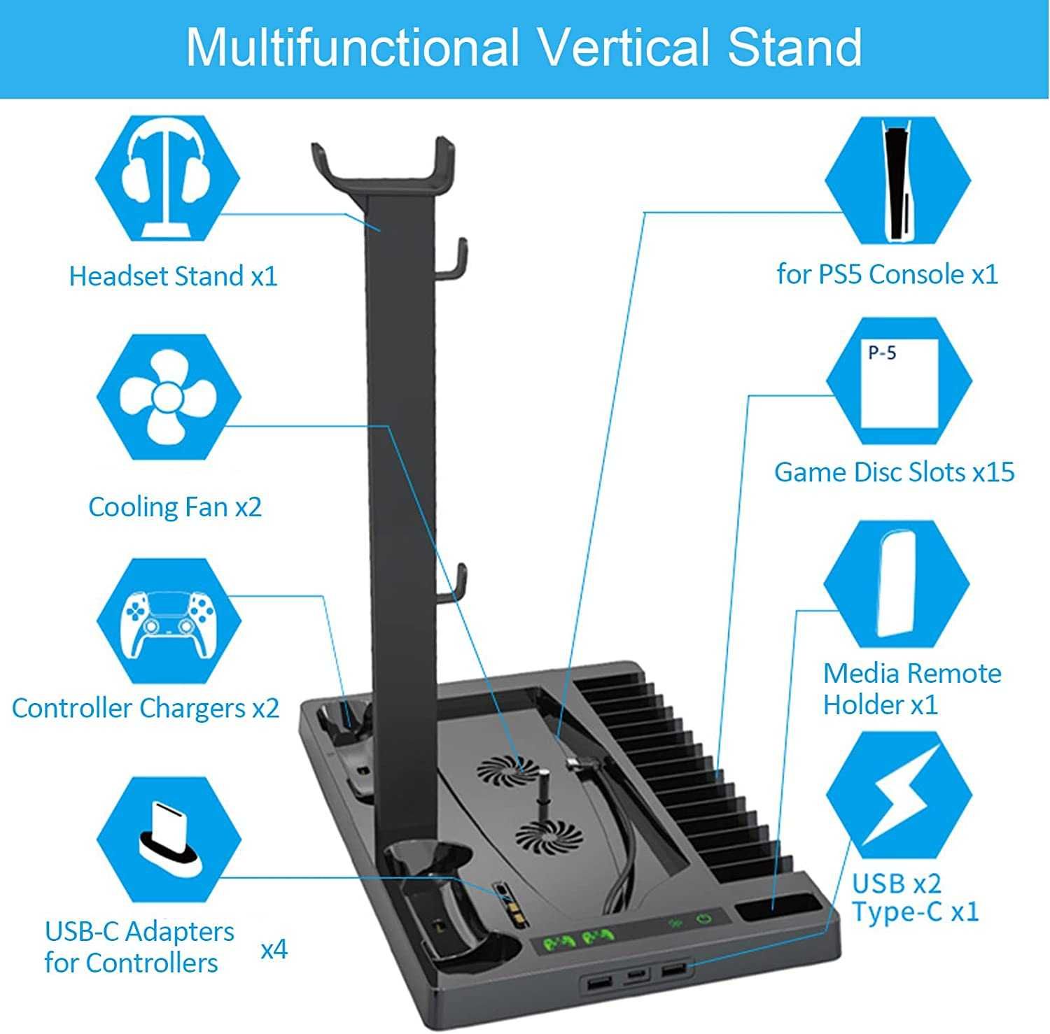 IPLAY stacja dokująca PS5 ładowarka wentylator Pionowy Stojak