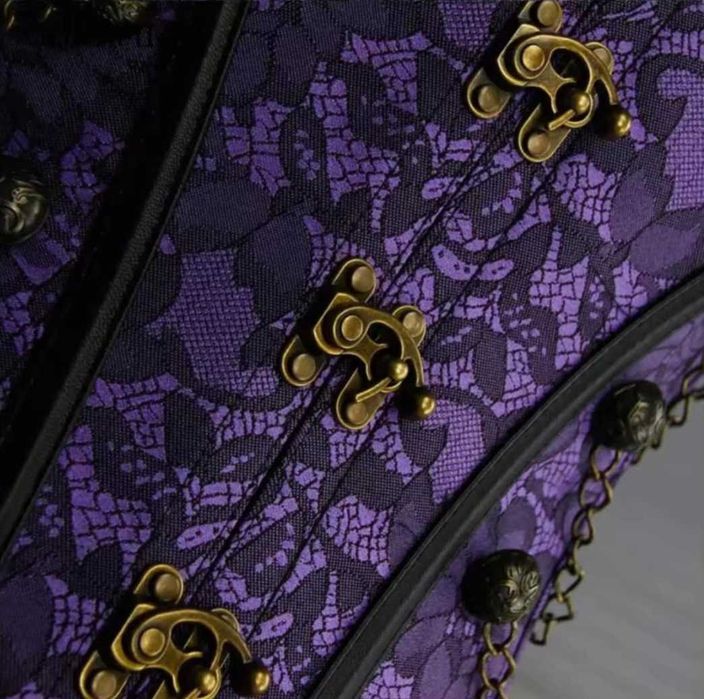 Fioletowy wzorzysty gorset zdobiony łańcuszkami XS