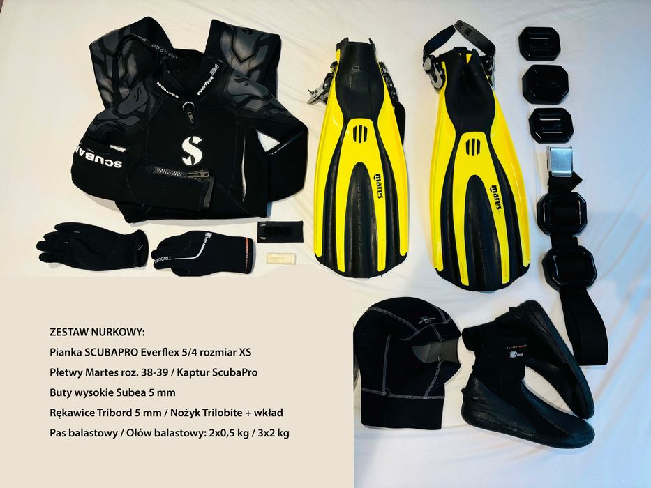 Zestaw nurkowy - pianka Scubapro XS + akcesoria