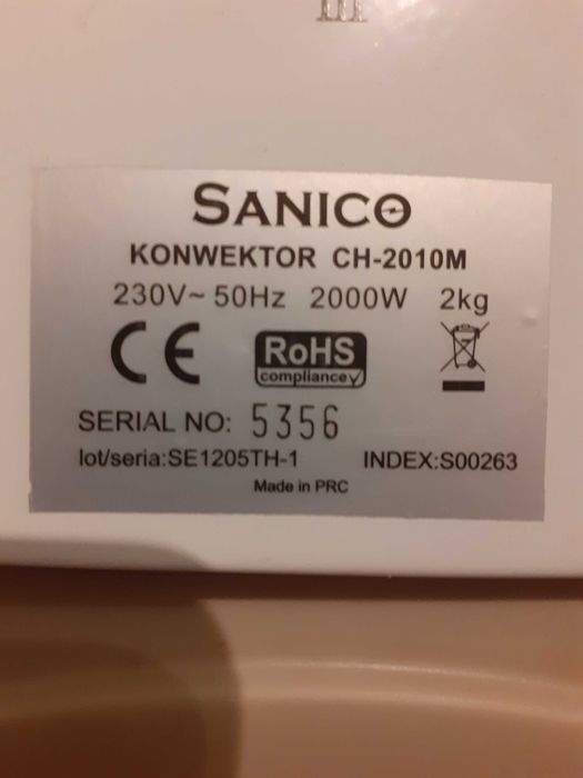 grzejnik, konwektor elektryczny Sanico 2000W