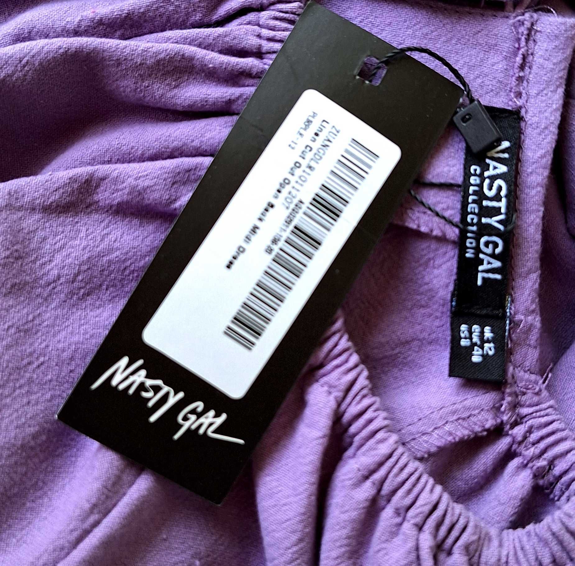 Lawendowa bawełniana sukienka maxi z bufiastymi rękawami Nasty Gal