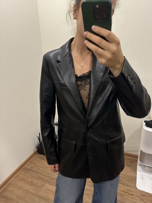 Шкіряний піджак чорний zara