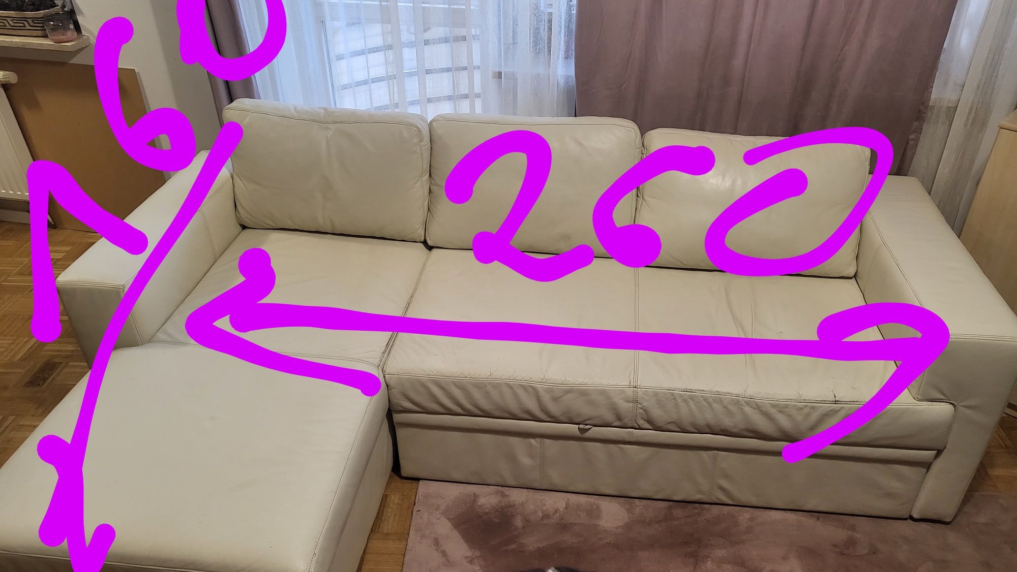 Narożnik, skóra, z funkcją spania.