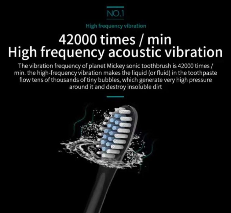 Електрична зубна щітка чорна - 6 режимів вібрації