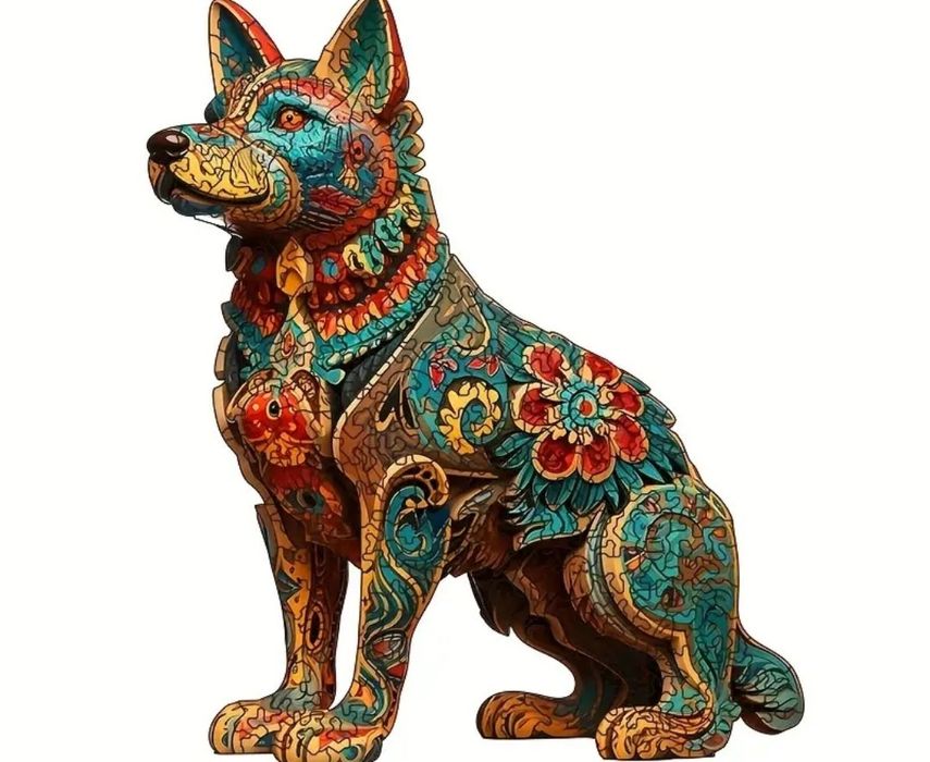 Puzzle de Cão Colorido A3 Madeira