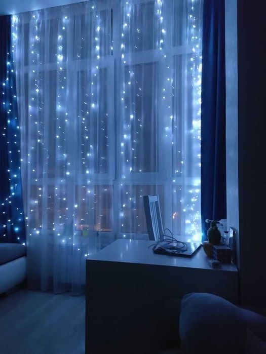 Гірлянда штора лід 3х3 з гачками холодний білий 300 led USB юсб живлен