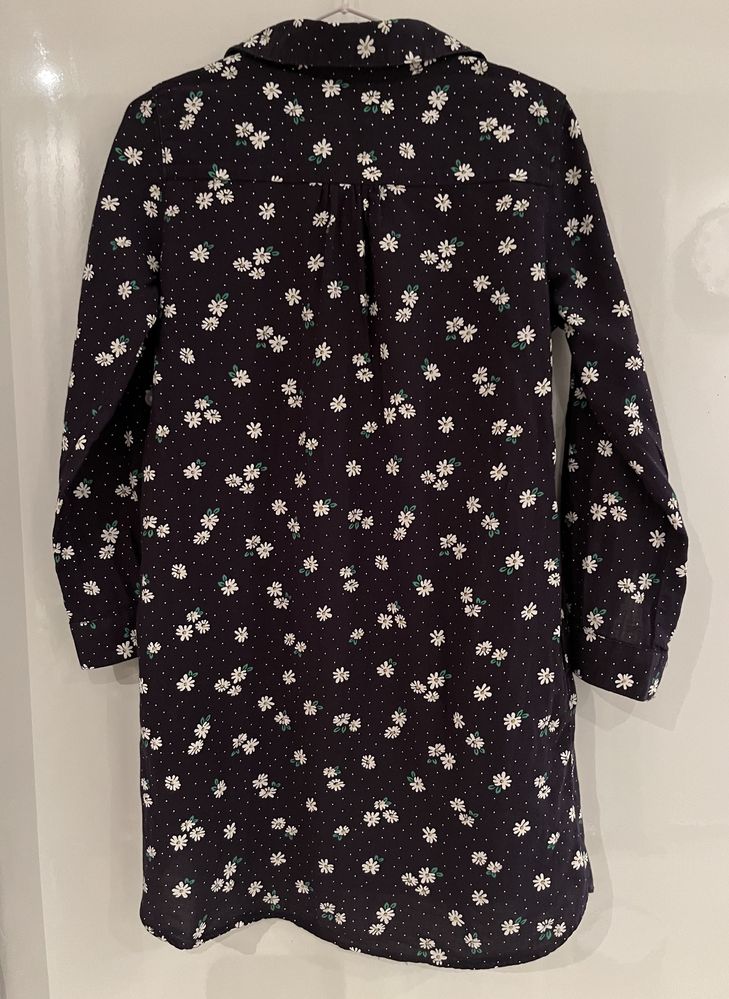 H&M LOGG długa bluzka koszula sukienka 110 4-5lat granatowa stokrotki