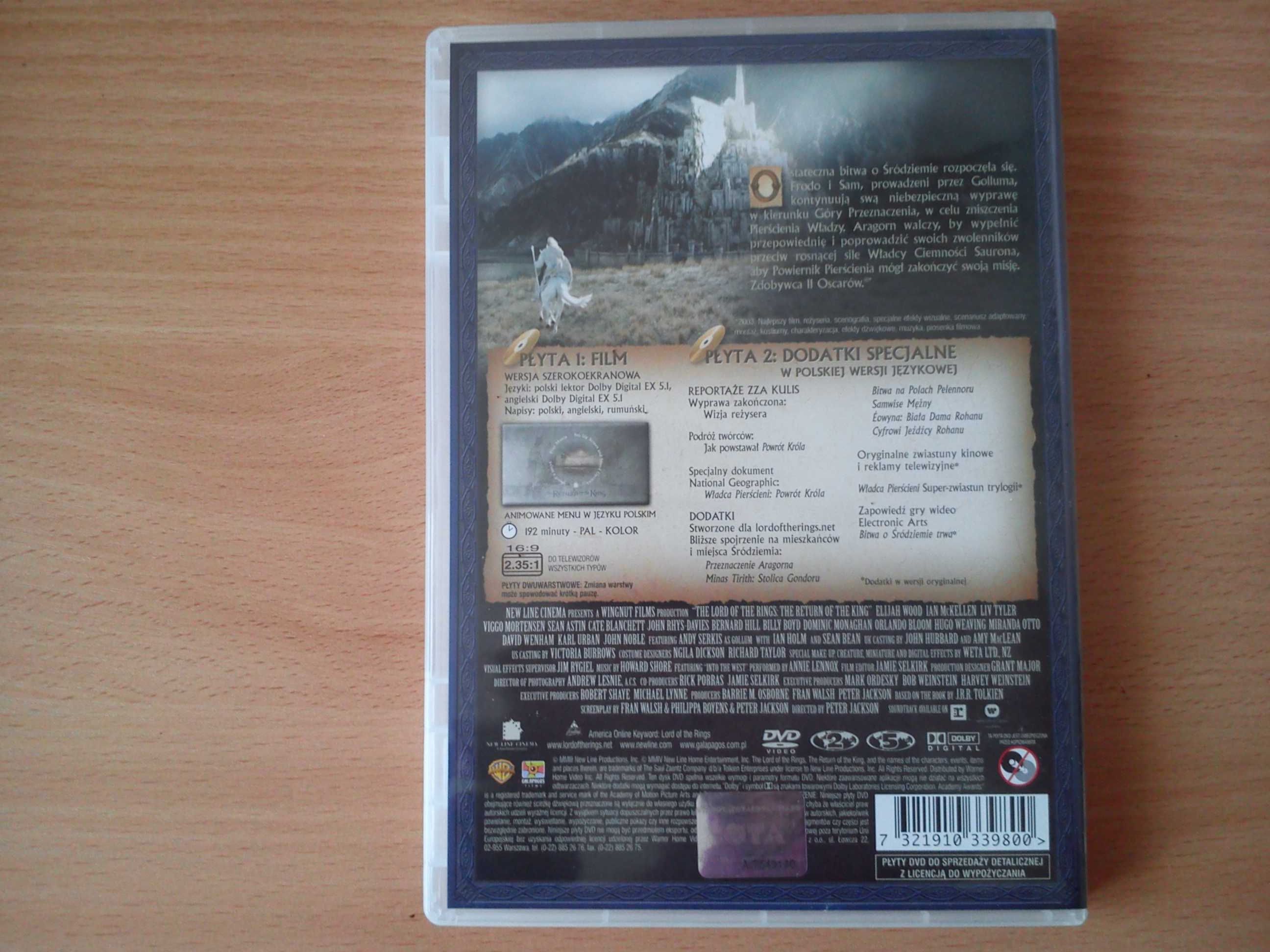 DVD film Władca pierścieni Powrót króla wydanie dwupłytowe