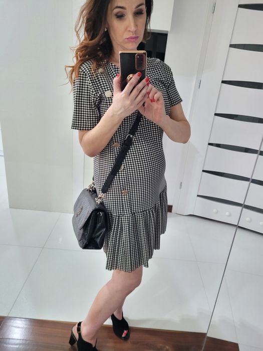 Sukienka kratka falbanka kobieca pepitka