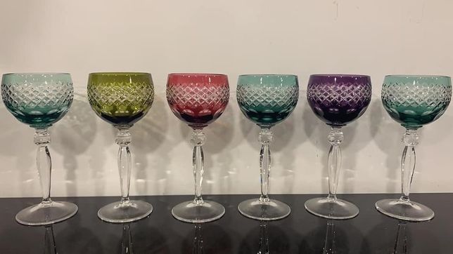 Seis copos cristal puro colorido